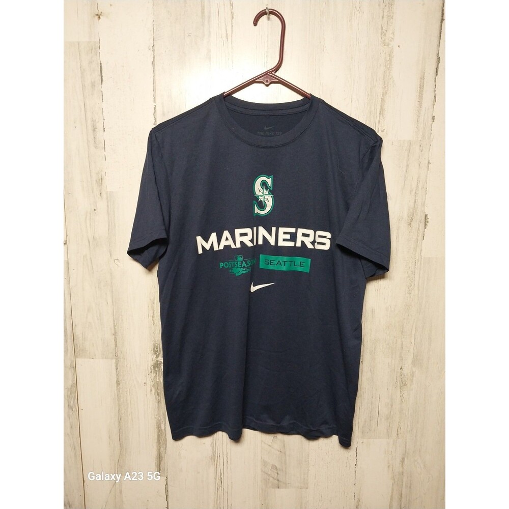 Nike Seattle Mariners T Shirt Blue Post Season MLB Baseball Mens Medium
